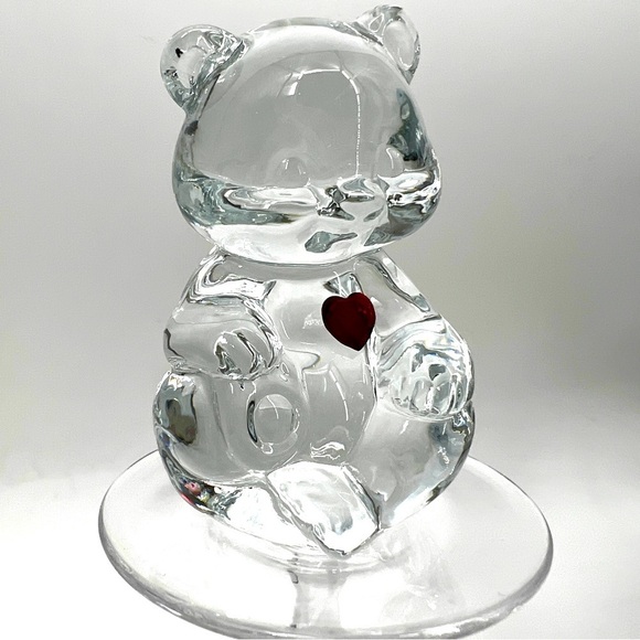 Vintage Fenton Red Ruby Heart Fenton Clear Glass Birthday Teddy Bear Figurine - Picture 1 of 15